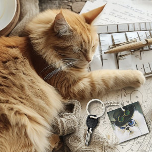 Steampunk Siamese Perswian Cat Schlüsselanhänger