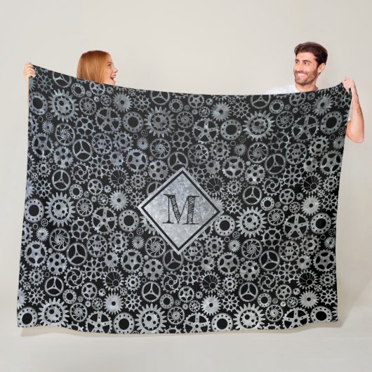 Steampunk-Silberverzinkgeere Custom Monogram II Fleecedecke (Beispiel)