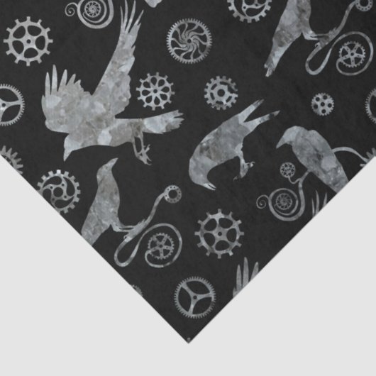 Steampunk-Silberzinkgeere und -Krähen Seidenpapier (Detail)