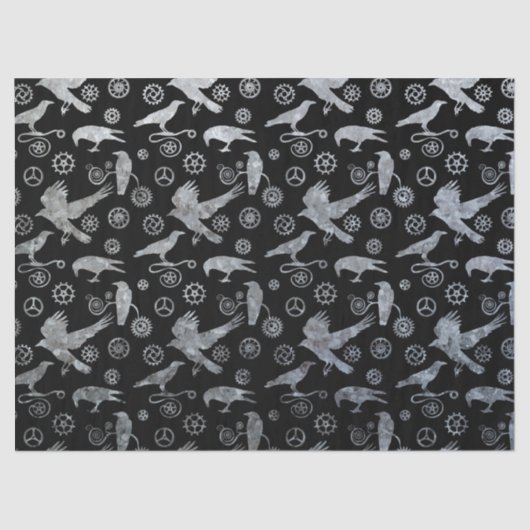 Steampunk-Silberzinkgeere und -Krähen Seidenpapier (Vorderseite)