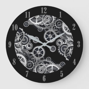 Steampunk Silver Gears 2 Round Wall Clock Große Wanduhr