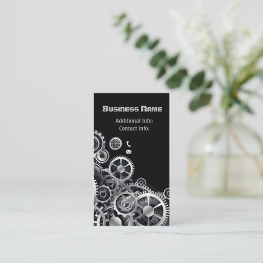 Steampunk Silver Gears 2 Visitenkarte (Stehend Vorderseite)