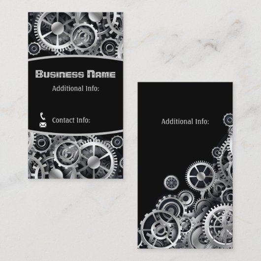 Steampunk Silver Gears 4 Visitenkarte (Vorne/Hinten)