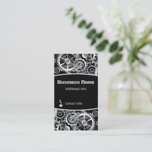 Steampunk Silver Gears 4 Visitenkarte (Stehend Vorderseite)
