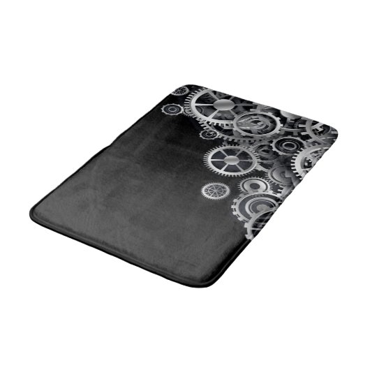 Steampunk Silver Gears Badematte (Schrägansicht)