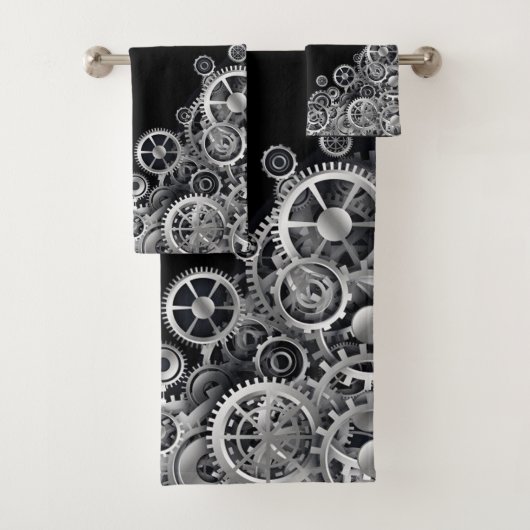 Steampunk Silver Gears Badhandtuch Set (Insitu)