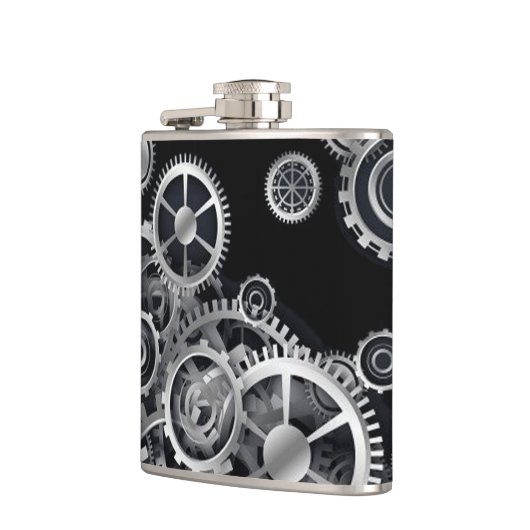 Steampunk Silver Gears Flachmann (Links)
