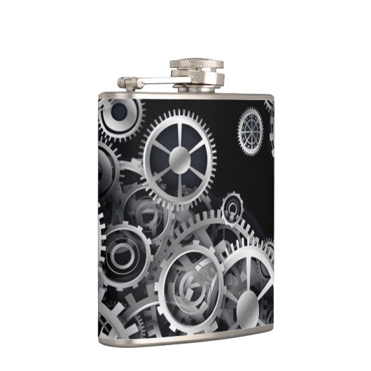Steampunk Silver Gears Flachmann (Rechts)