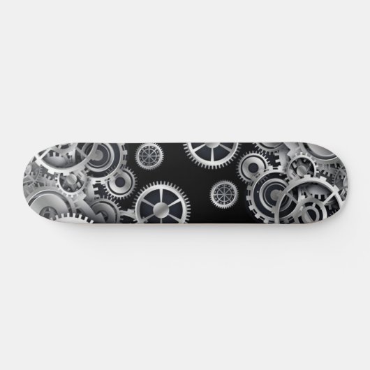 Steampunk Silver Gears Skateboard (Horizontal)