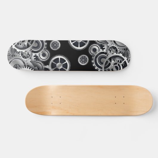 Steampunk Silver Gears Skateboard (Horizontal)