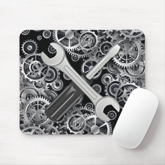 Steampunk Silver Gears & Tools Maus Pad Mousepad (Mit Mouse)