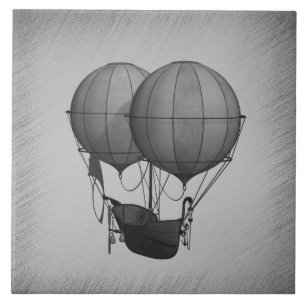 Steampunk Silver Hot Air Ballons mit Schiff Fliese