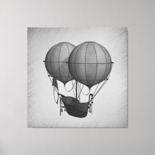 Steampunk Silver Hot Air Ballons mit Schiff Leinwanddruck