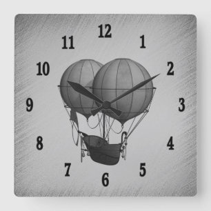 Steampunk Silver Hot Air Ballons mit Schiff Quadratische Wanduhr