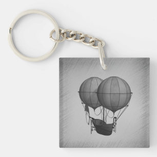 Steampunk Silver Hot Air Ballons mit Schiff Schlüsselanhänger