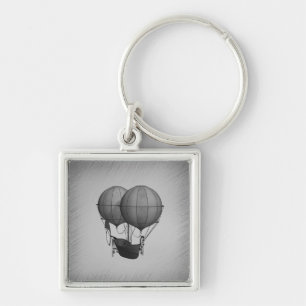 Steampunk Silver Hot Air Ballons mit Schiff Schlüsselanhänger