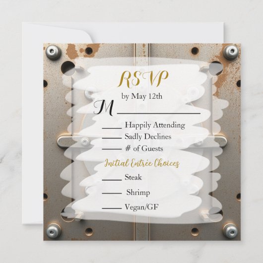Steampunk Silver & Wood Personalisiert Wedding RSV Save The Date (Rückseite)