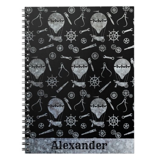 Steampunk Silver Zinc Ballooning Theme Individuell Notizblock (Vorderseite)