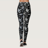 Steampunk Silver Zinc Crows and Gears Leggings (Rückseite)
