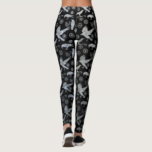 Steampunk Silver Zinc Crows and Gears Leggings (Rückseite)