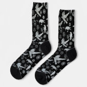 Steampunk Silver Zinc Crows and Gears Socks Socken (Linkes Detail)