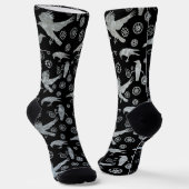 Steampunk Silver Zinc Crows and Gears Socks Socken (Gewinkelt)