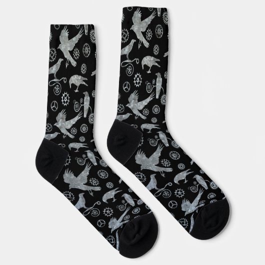 Steampunk Silver Zinc Crows and Gears Socks Socken (Rechts)