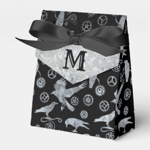 Steampunk Silver Zinc Gears and Crows Monogram Geschenkschachtel