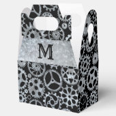 Steampunk Silver Zinc Gears Custom Monogram Gable Geschenkschachtel (Geöffnet)
