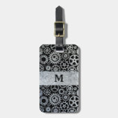 Steampunk Silver Zinc Gears Custom Monogram Gepäckanhänger (Vorderseite vertikal)