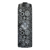 Steampunk Silver Zinc Gears Custom Monogram Thermosbecher (Vorderseite)
