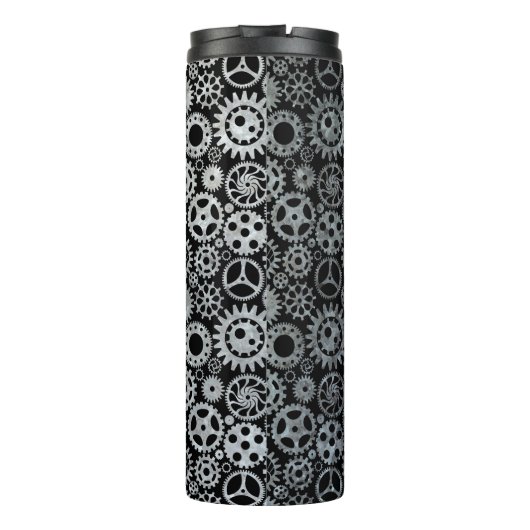 Steampunk Silver Zinc Gears Custom Monogram Thermosbecher (Rückseite)