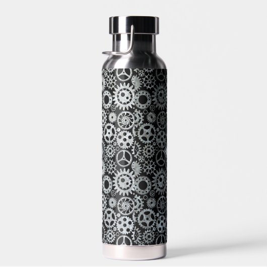 Steampunk Silver Zinc Gears Custom Monogram Trinkflasche (Rechts)