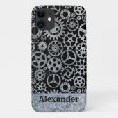 Steampunk Silver Zinc Gears Individuelle Name Case-Mate iPhone Hülle (Rückseite)