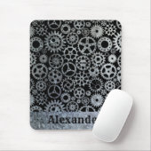 Steampunk Silver Zinc Gears Individuelle Name Mousepad (Mit Mouse)