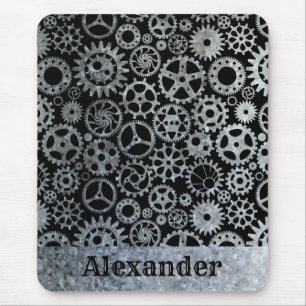 Steampunk Silver Zinc Gears Individuelle Name Mousepad