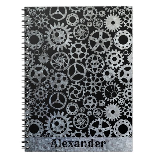 Steampunk Silver Zinc Gears Individuelle Name Notizblock (Vorderseite)