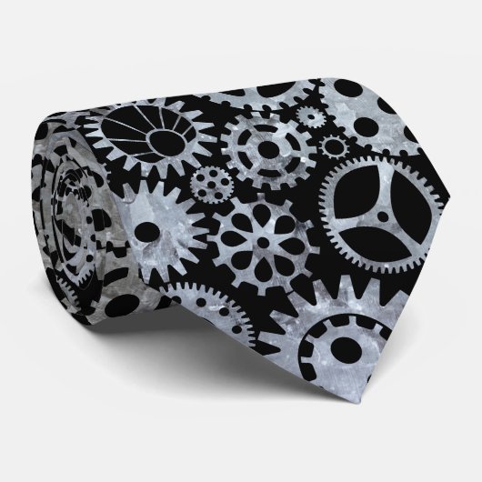 Steampunk Silver Zinc Gears Krawatte (Gerollt)