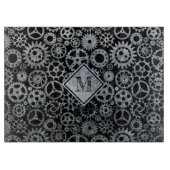 Steampunk Silver Zinc Gears Monogram Schneidebrett (Vorderseite)