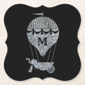 Steampunk Silver Zinc Heißluftballon Monogram Untersetzer (Vorderseite)