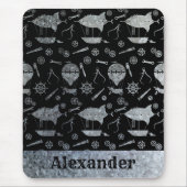 Steampunk Silver Zink Airships Individuelle Name Mousepad (Vorne)