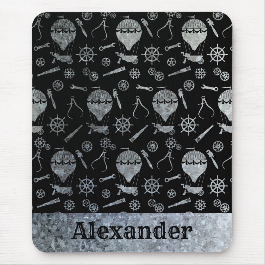Steampunk Silver Zink Balloons Individuelle Name Mousepad (Vorne)