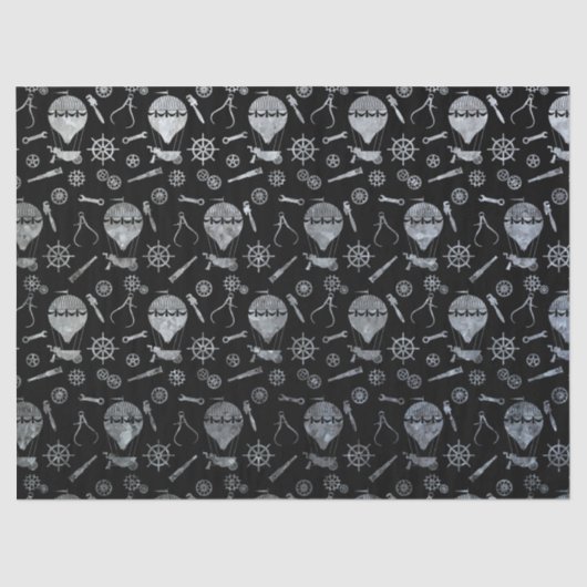 Steampunk Silver Zink Heißluftballons Seidenpapier (Vorderseite)