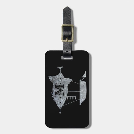 Steampunk Silver Zink Luftschiff Custom Monogram Gepäckanhänger (Vorderseite vertikal)