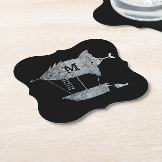 Steampunk Silver Zink Luftschiff Custom Monogram Untersetzer (angewinkelt)