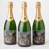 Steampunk Singer in Dreamland Schaumweinetikett (Flaschen)