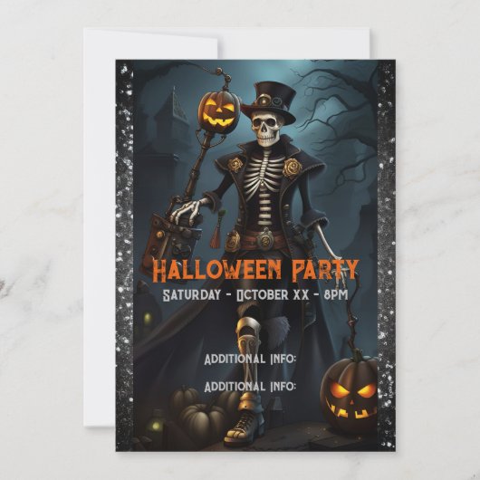 Steampunk Skeleton Einladung (Vorderseite)