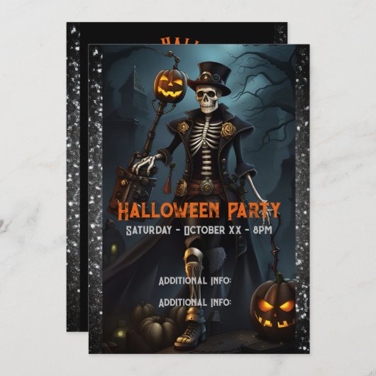 Steampunk Skeleton Einladung (Vorne/Hinten)