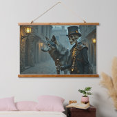 Steampunk Skeleton und Wolf Wandteppich Mit Holzrahmen (Schlafzimmer)