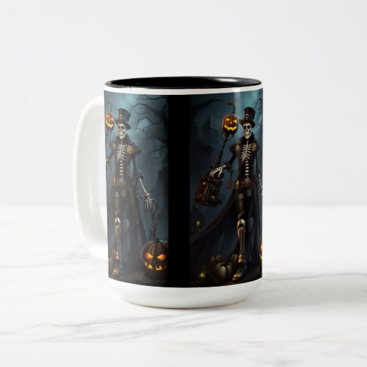 Steampunk Skeleton Zweifarbige Tasse (Vorderseite Links)